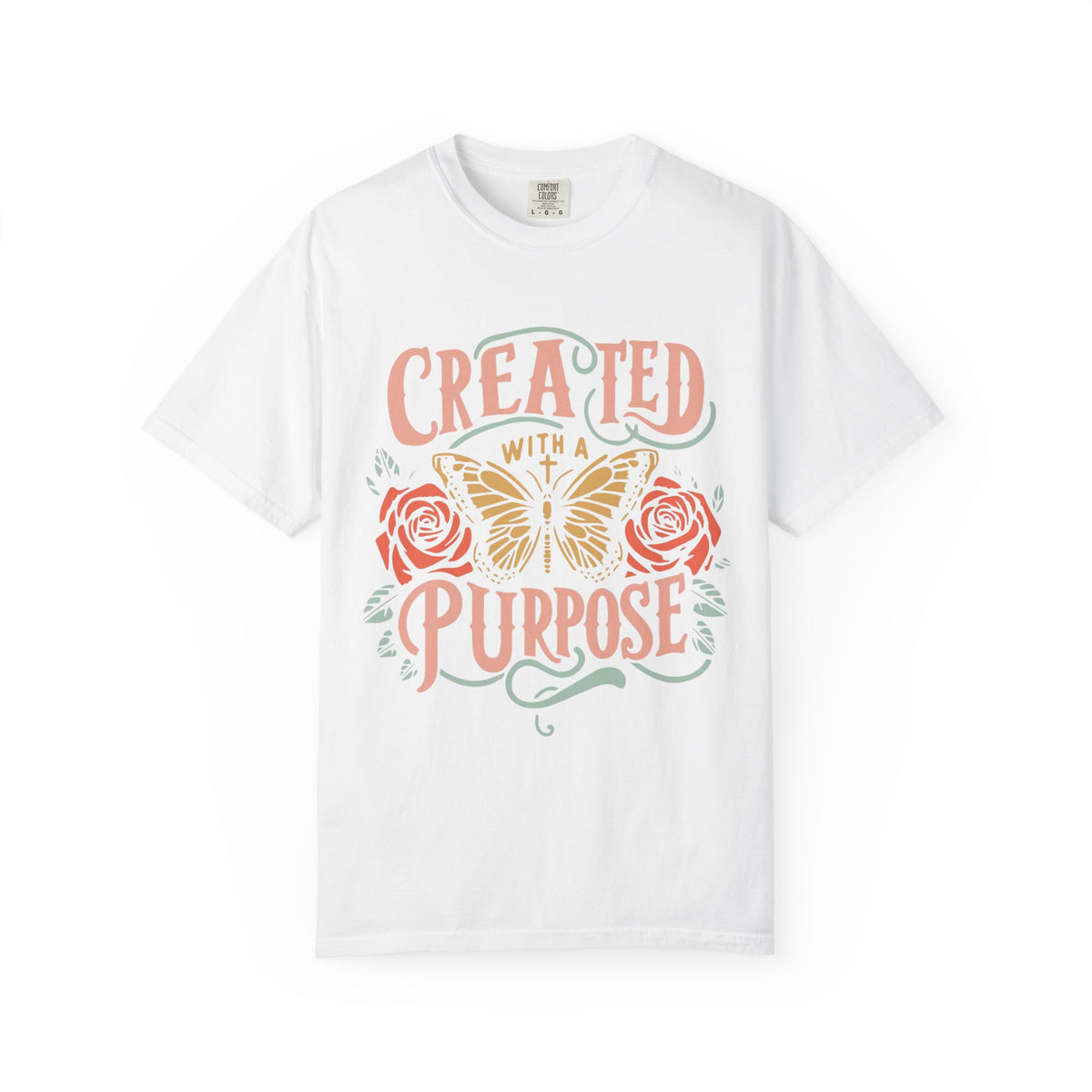T-Shirt — "Created with a Purpose" Floral Butterfly Inspirational Tee