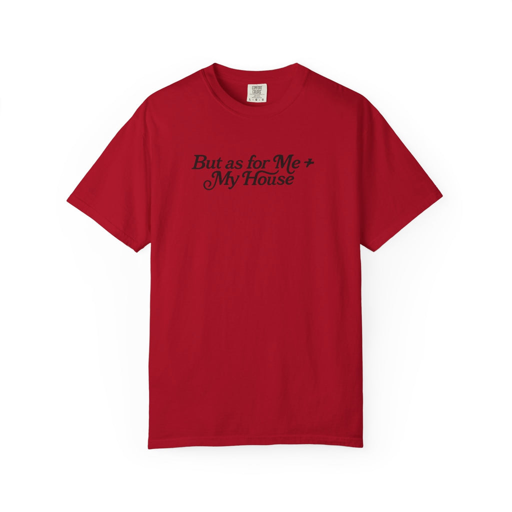 But As For Me and My House tee in red front view