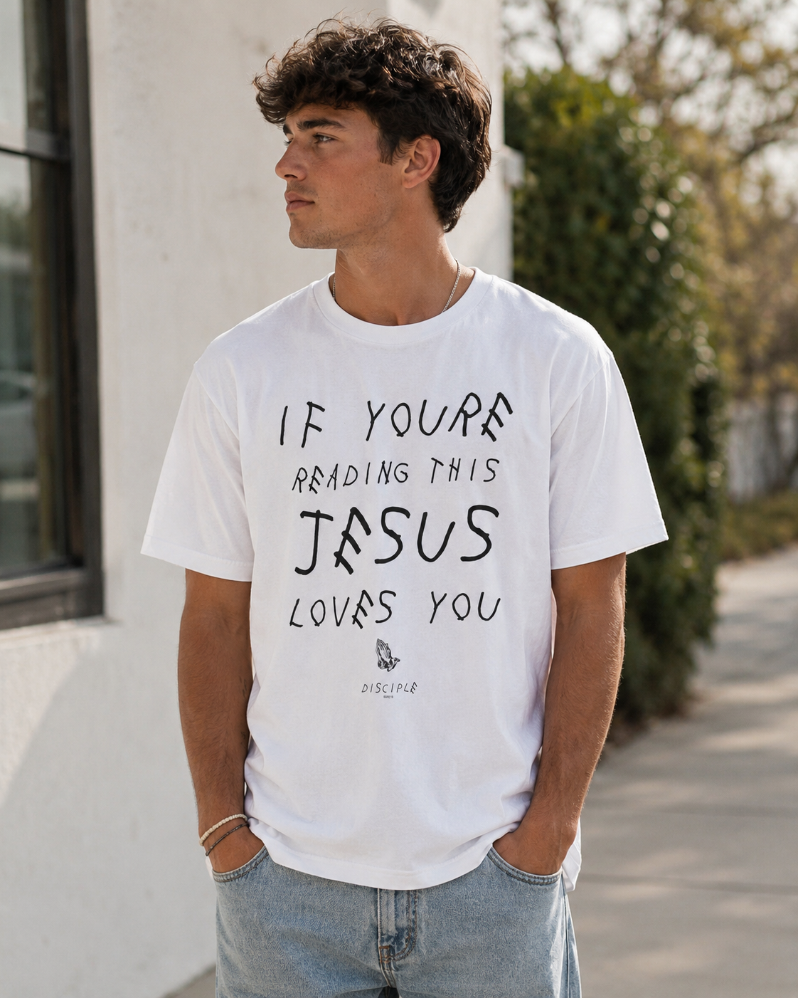 White tee lifestyle image